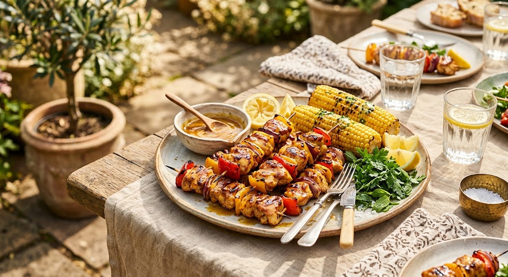 BBQ Chicken Skewers with Yellow Mustard Honey