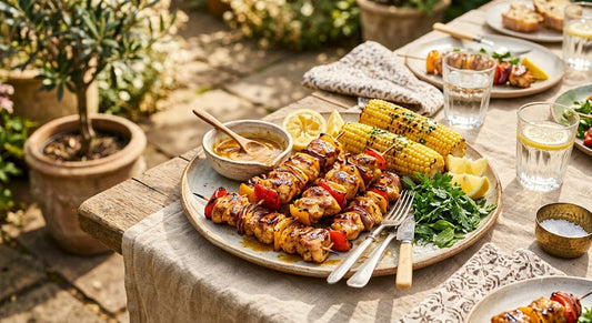 BBQ Chicken Skewers with Yellow Mustard Honey