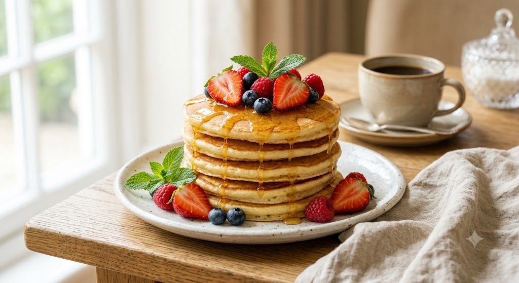 Fluffy Acacia Honey Pancake Stack