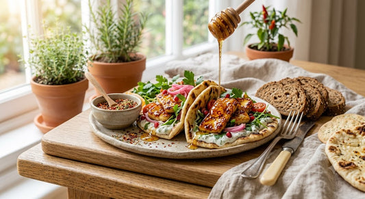 Hot honey halloumi flatbreads with Himalayan Multi-Flora honey