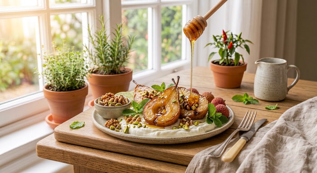 Roasted Pears with Golden Nut Honey & Walnuts