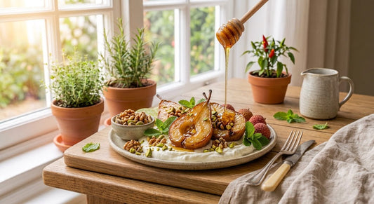 Roasted Pears with Golden Nut Honey & Walnuts