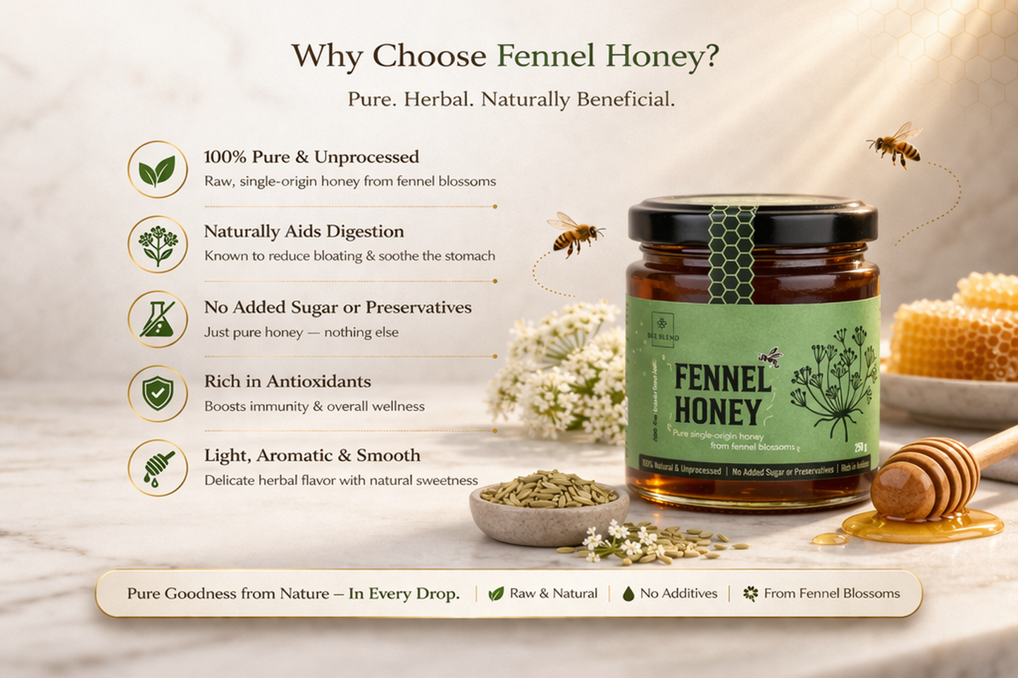 Wild Fennel Raw Honey | Mediterranean Herbal Gold